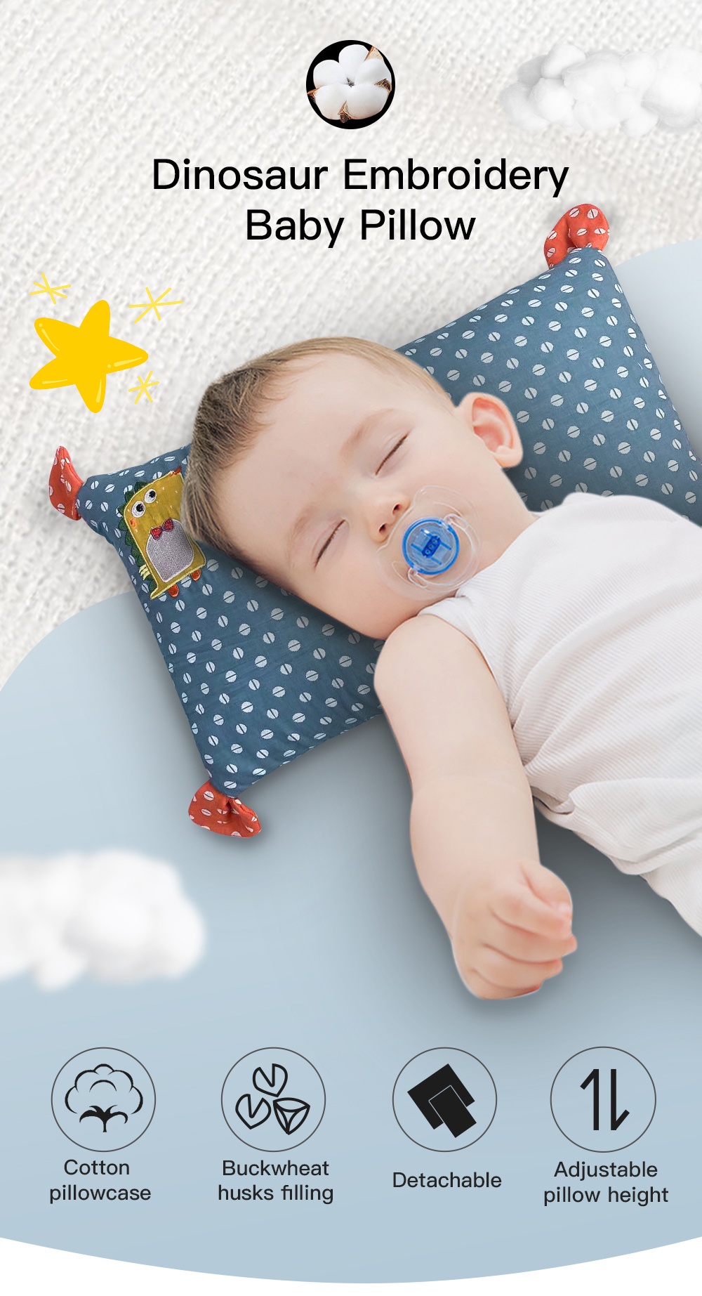 Dinosaur Embroidery Baby Child Pillow-1